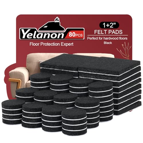 Felt Furniture Pads for Hardwood Floors Felt Pads for Chair Legs Yelanon - size: 80 pcs Black