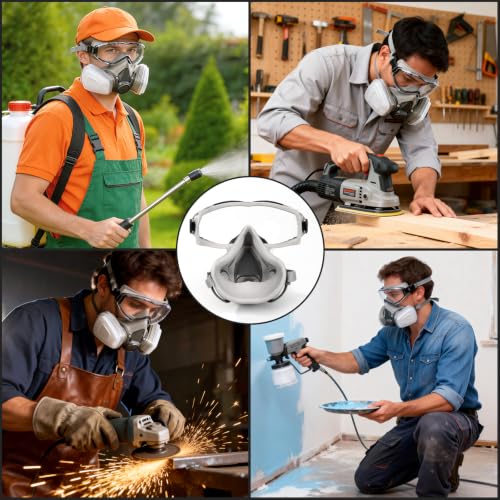 Reusable Respirator Gas Mask with Goggles, Adjustable Strap for Painting