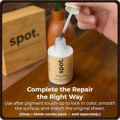Dark Brown Wood Stain Repair Kit, Brush-On Touch-Up Stain Bottles, Provincial, Dark Walnut, Ebony, Red Mahogany, Interior and Exterior Wood, 4 fl oz Total by spot. - color: Dark Brown