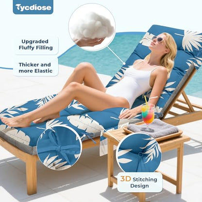 Outdoor Chaise Lounge Chair Cushion, 71 x 22 x 4.7 Inches Waterproof Chaise Lounge Cushions Replacement for Outdoor Furniture, Thickened Non-Slip Patio Lounge Chair Cushions, Blue Leaves - color: Blue Leaves
