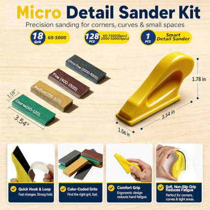 128 Sheets Sandpaper Assortment Pack, 60-5000 Grit with Sanding Blocks