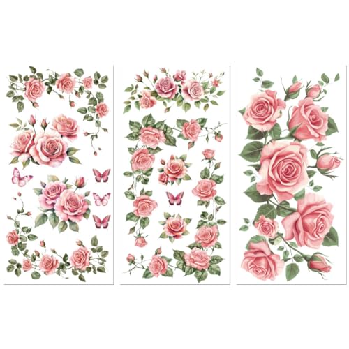 Peacoblue Pink Rose Vine Rub On Transfers for Furniture Craft 6"x12" - style: Pink Rose Vine