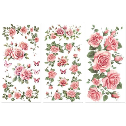 Peacoblue Pink Rose Vine Rub On Transfers for Furniture Craft 6"x12" - style: Pink Rose Vine