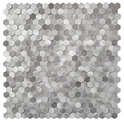 KASARO Peel and Stick Backsplash Tiles, 12" x 12" 3D Silver Hexagon Metal Mosaic Wall Panel, Self-Adhesive Waterproof Kitchen Backsplash for Bathroom, Fireplace, Living Room Decor, 8 Pack - color: Silver