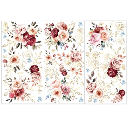 OLYCRAFT 3pcs/Set Watercolor Roses Rub on Transfers for Furniture and Crafts 6x12 inch Roses Furniture Decals Flower Theme Transfer Stickers Rub on Decals for Wood Furnitures Home Decor - style: Roses