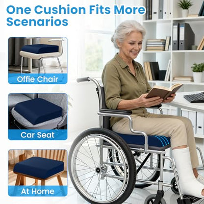 Wheelchair Seat Cushion - Cooling Gel & Memory Foam Office Chair Cushion with Non-Slip Bottom & Washable Cover, Ergonomic Car Seat Pillow for Sciatica, Tailbone, Back Comfort (Navy Blue) - color: Navy Blue