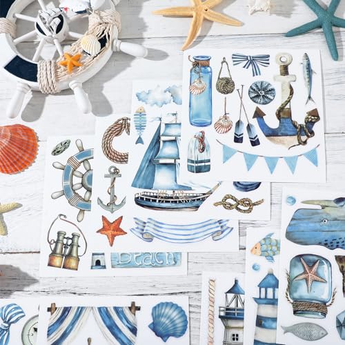 Dispowreath 16 Pcs Nautical Rub on Transfer Cruise, 6x6 Ocean - style: Cruise