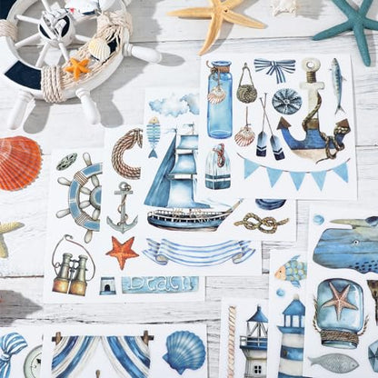 Dispowreath 16 Pcs Nautical Rub on Transfer Cruise, 6x6 Ocean - style: Cruise