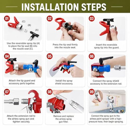 23 Pcs Airless Paint Sprayer Kit, 3600 PSI Spray Gun, 50FT Hose, 6 Tip Set