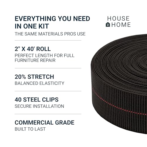 House2Home Upholstery Webbing Roll with Clips, 2" x 40'