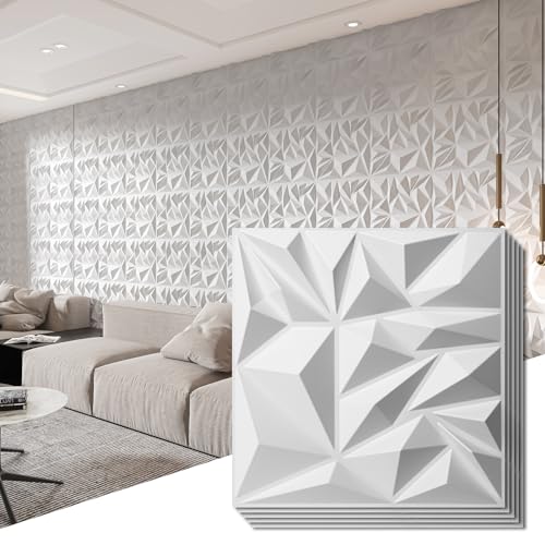 Art3d 50-Pack Modern Diamond Textured 3D Wall Panels, 12 x 12 in, White - color: White, size: 12x12 Inch 50 pcs