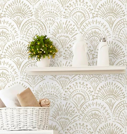 Safiyya Peel and Stick Wallpaper Boho Contact Paper 17.3"x 393" Beige and White Modern Wall Paper Self Adhesive Removable Wallpaper for Bedroom Vinyl Rolls - color: Beige and White, size: 17.3" x 393"