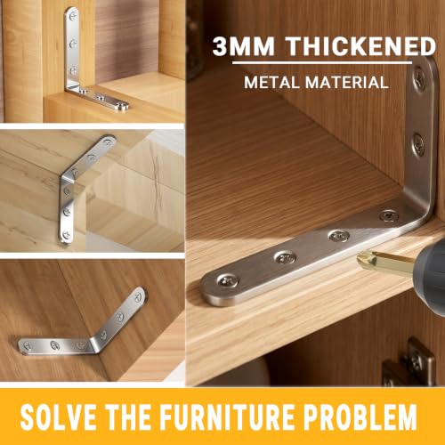 25Pcs Stainless Steel Angle Brackets 3”x 5” Heavy Duty Corner Brackets - size: Silver-5x3 Inch