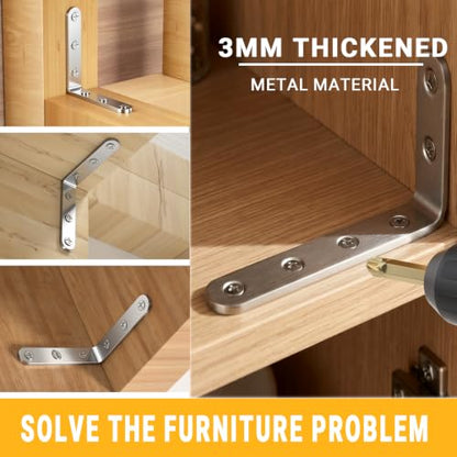 25Pcs Stainless Steel Angle Brackets 3”x 5” Heavy Duty Corner Brackets - size: Silver-5x3 Inch