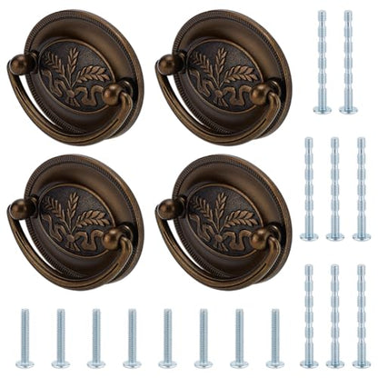 PH PandaHall 4 Pack Antique Drawer Pulls Handles Oval Bail Drawer Pulls 3.3inch Vintage Cabinet Handle Bronze Wheat Pattern Drop Swing Handles with Screws for Vanity Nightstand Wardrobe Cupboard Knob