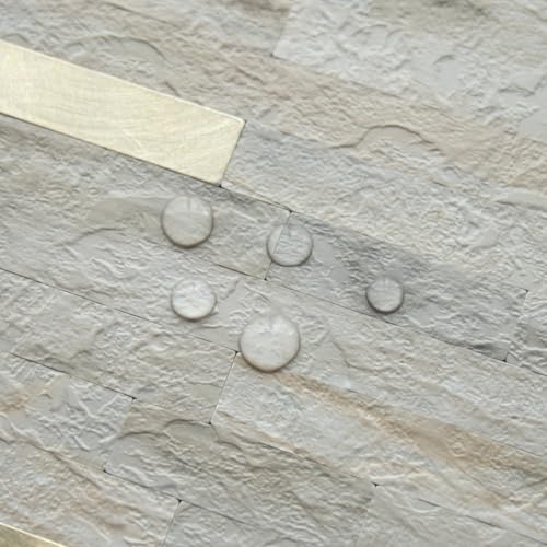 AULIGET 20 Sheets Faux Stone Peel and Stick Backsplash, Beige Marble Look PVC Wall Tile Stick on Backsplash for Kitchen and Bathroom - color: Beige Marble + Metal Gold, size: 20 Sheets, 6"x12"x0.12"