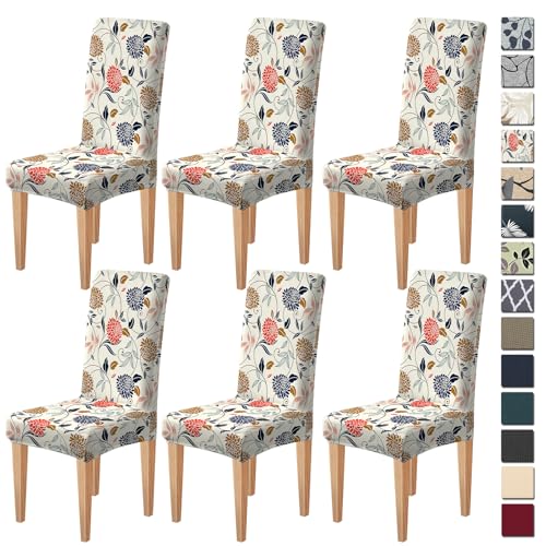 Dioxide High Stretch Chair Covers for Dining Chairs, Washable Dining Chair Covers Set of 6, Soft Kitchen Chairs Seat Covers, Parsons Chair Slipcovers Protectors for Home Hotel Restaurant Banquet - color: Floral, size: 6PCS