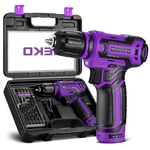 Cordless Drill：DEKOPRO 12V Power Drill Set 800RPM Electric Drills Small Drills with 3/8-inch Keyless Chuck and Portable Tool Set Gift Box (Purple) - color: Purple