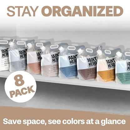 Paint Hero 8 Pack Paint Storage Bags - Airtight Refillable 1 Gallon Pouches with Funnel