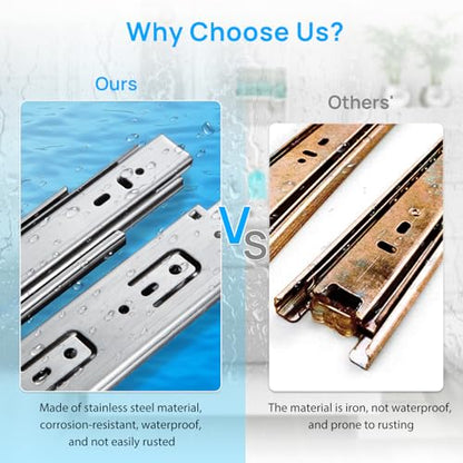 Stainless Steel Drawer Slides Ball Bearing 3 Folds Full Extension Side Mount Cabinet Runners Glides Rails Track 100 Lbs Load 10 12 14 16 18 20 22 24 Inch (Silver-Stainless Steel- 1 Pr, 24 inch) - color: Silver-Stainless Steel, size: 24 Inch