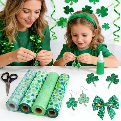 St Patrick's Day Faux Leather Sheets 8 x 12 Inch, Green Shamrock Printed Glitter Fabric for Bows and Crafts (Green Shamrock) - color: Green Shamrock