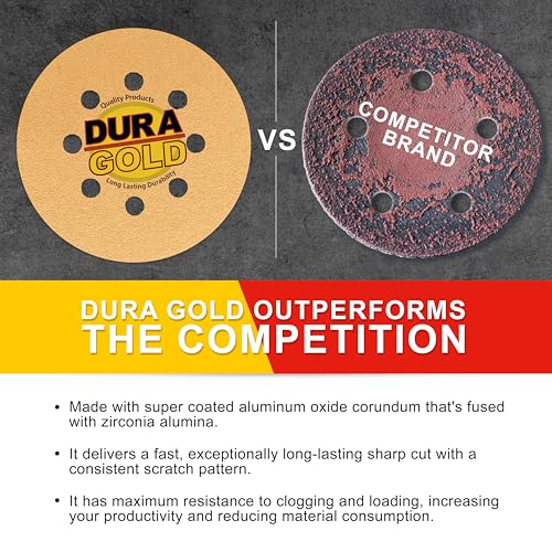 Dura-Gold 5" Gold Sanding Disc Grit Assortment, 8 Hole Pattern 10 Discs Ea - size: Variety Pack - Gold