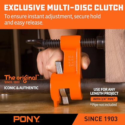 PONY The Original 2 Pack 3/4″ Deep-Reach Pipe Clamp for Woodworking