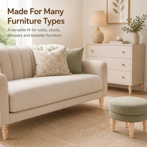 5.9 Inch Wooden Furniture Bun Feet Set of 4, Unfinished Rubber Wood Replacement Furniture Legs, M8 Thread, with Mounting Plates Screws Floor Pads for Couch Chair Ottoman Cabinet