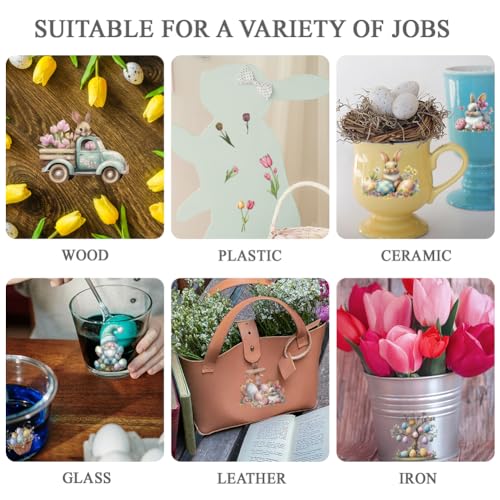 OLYCRAFT 3pcs/Set Easter Bunny Rub on Transfers for Furniture and Crafts 6x12 inch Bird Egg Furniture Decals Tulip Dwarf Transfer Stickers Rub on Decals for Wood Furniture Home Decoration - style: Easter