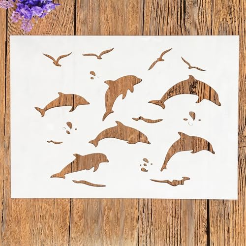 TIAMECH A4 Reusable Dolphin Roaming Stencil for Painting - style: Dolphin Roaming
