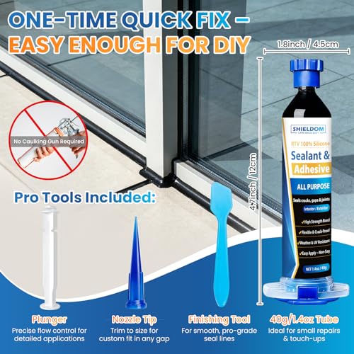SHIELDOM RTV Silicone Sealant Black Silicone Caulk 100% Waterproof - No Caulking Gun Needed - High-Strength Flexible Shrink & Crack Proof Sealing for Cars, Bathroom, Kitchen, Windows 1.4oz