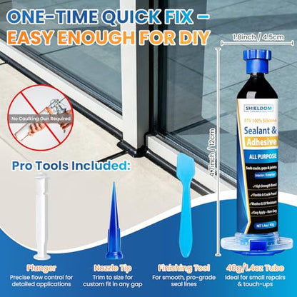SHIELDOM RTV Silicone Sealant Black Silicone Caulk 100% Waterproof - No Caulking Gun Needed - High-Strength Flexible Shrink & Crack Proof Sealing for Cars, Bathroom, Kitchen, Windows 1.4oz