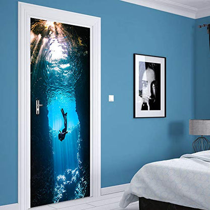 Nature Art Self Stick Vinyl Door Mural Sticker, Peel and Stick Removable Refrigerator Wrap Decal, Diving, 32.3x78.7, 2 Pcs Set - color: Diving