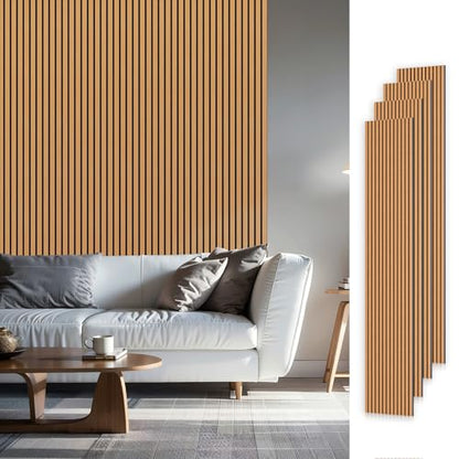 SMARTSTANDARD Wood Slat Acoustic Wall Panels 4 Pack 94"x12.6" Light Brown, - color: Light Brown, size: 94.5" x 50.4"