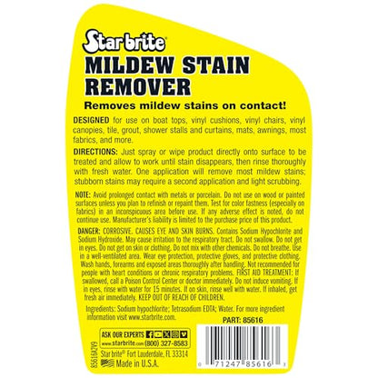 STAR BRITE Professional-Grade Mildew & Mold Stain Remover + Cleaner - Instant Contact Stain Removal, Ideal for Marine & Outdoor Upholstery - style: 22 Oz Spray