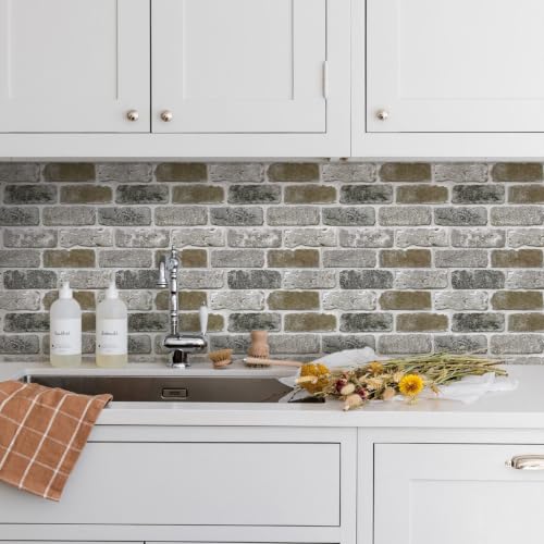 COMSTICKC 3D Faux Brick Wall Panels Peel and Stick, 10 Pcs 11.8" x 11.8" - color: Brown Gray-1