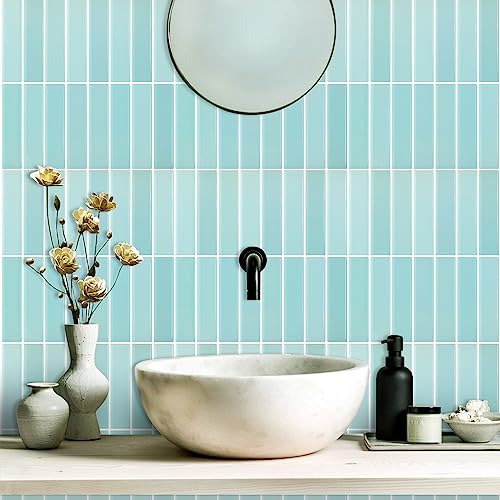 Peel and Stick Tile，New Upgrade Thicker Design Self Adhesive 12" x 12" Large Premium Peel and Stick Backsplash for Kitchen,Bathroom, Living Room, RV Etc（10-Sheet）. - color: Pale Blue