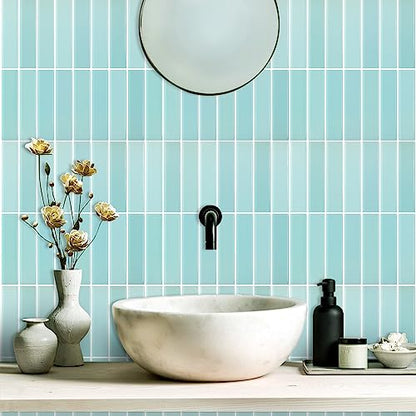 Peel and Stick Tile，New Upgrade Thicker Design Self Adhesive 12" x 12" Large Premium Peel and Stick Backsplash for Kitchen,Bathroom, Living Room, RV Etc（10-Sheet）. - color: Pale Blue