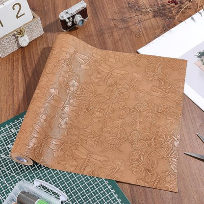 54 x 12 Inch Butterfly Embossed PU Leather Roll Fabric Flower Floral Textured Faux Leather Sheets Synthetic Earrings Purses Making Leatherette for Keychains Wallet Sewing DIY Projects - color: Peru