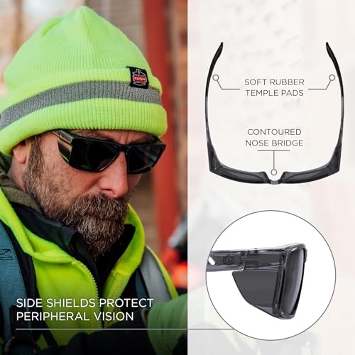 Ergodyne Skullerz SIXTEN Safety Glasses with Side Shields, Anti Fog + Anti Scratch, ANSI z87.1 with Protective Microfiber Bag - color: Smoke Lens