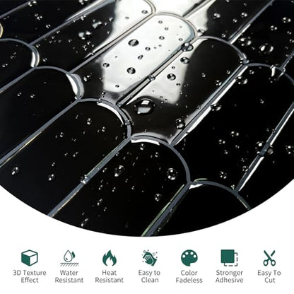 10-Sheet Upgraded Thicker Peel and Stick Kitchen Backsplash Tiles - color: Black