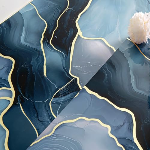 Haimin 3D Wall Panels Peel and Stick Marble Tile Look 10 Pack Waterproof - color: Blue Gold-010