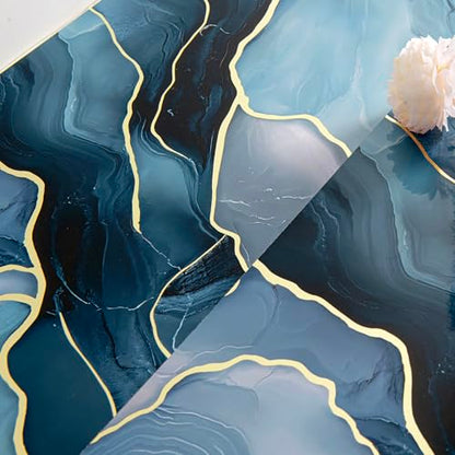 Haimin 3D Wall Panels Peel and Stick Marble Tile Look 10 Pack Waterproof - color: Blue Gold-010