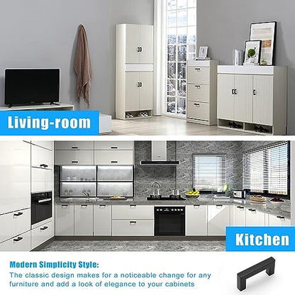 KNOBWELL 20 Pack| 2-1/2 inch Dresser Drawer Pulls Matte Black, 64mm Modern Square Slim Knobs and Pulls for Kitchen Cupboard Bathroom Bedroom Vanity Chest Furniture Pulls - color: Matte Black, size: Hole Center:2-1/2 inch(64mm)