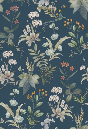 Wallpaper Peel and Stick Waterproof Floral Wallpaper - color: Blue, size: 17.4" x 197"