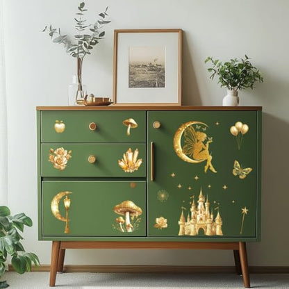 Peacoblue Golden Fairy Tale Rub On Transfers for Furniture Craft 6"x12" - style: Golden Fairy Tale