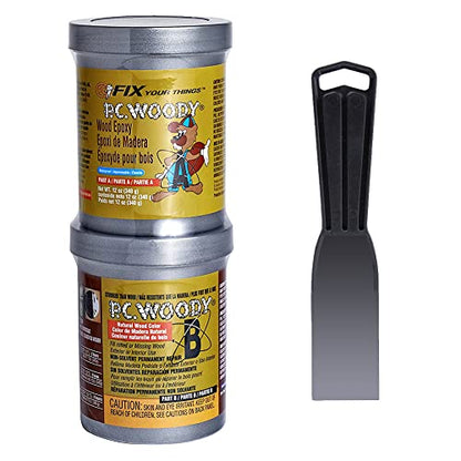 PC Products PC-Woody Wood Repair Epoxy Paste Kit with Mixing Tool, Two-Part 12 oz in Two Cans, Tan, 63320, 12 oz with Tool (Pack of 12) - size: 12 oz with Tool (Pack of 12), style: PC-Woody Kit