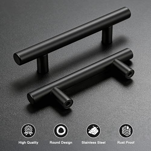 Gobrico 10 Pack 3 Inch (76mm) Hole Center Cabinet Pulls, Black Kitchen Cabinet Handles, Euro Style Drawer Pulls, Stainless Steel Cabinet Handles, 5'' Overall Length - color: Black, size: 3 Inch Hole Center