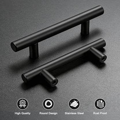 Gobrico 10 Pack 3 Inch (76mm) Hole Center Cabinet Pulls, Black Kitchen Cabinet Handles, Euro Style Drawer Pulls, Stainless Steel Cabinet Handles, 5'' Overall Length - color: Black, size: 3 Inch Hole Center