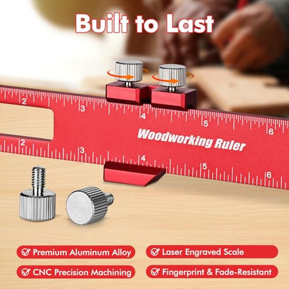 3PCS Woodworking Ruler Set, Precision Measuring Tool for Layout